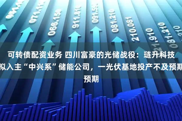 可转债配资业务 四川富豪的光储战役：琏升科技拟入主“中兴系”储能公司，一光伏基地投产不及预期