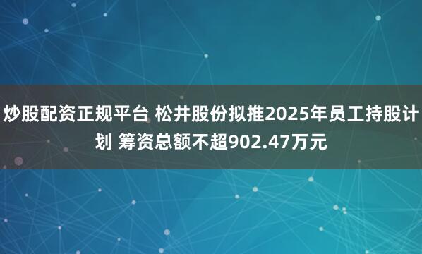 炒股配资正规平台 松井股份拟推2025年员工持股计划 筹资总额不超902.47万元